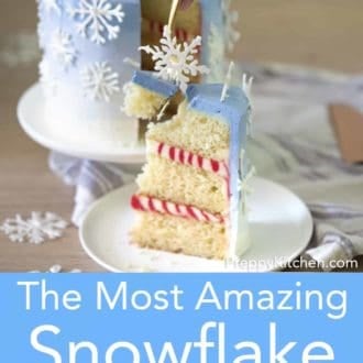 piece of snowflake layer cake on a plate