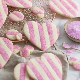 striped heart valentines day sugar cookies