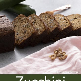 Pieces of zucchini bread on counter