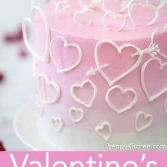 valentines day cake with white hearts