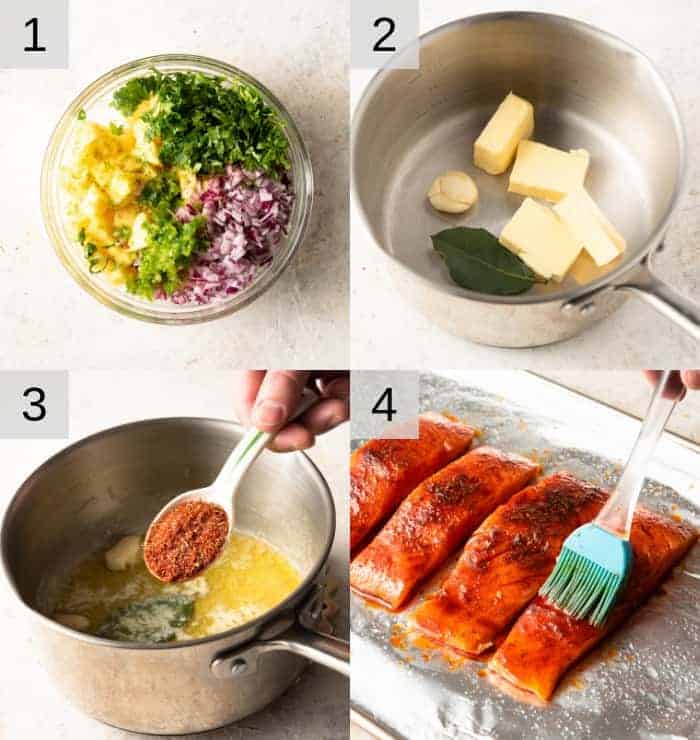 Step by step photos for making blackened salmon with pineapple salsa