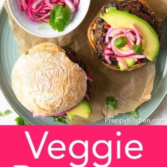 veggie burger on a teal plate