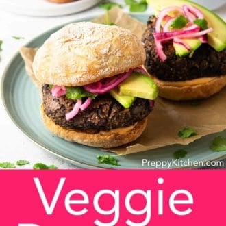 veggie burger on a teal plate
