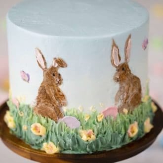 hand painted buttercream easter bunny cake