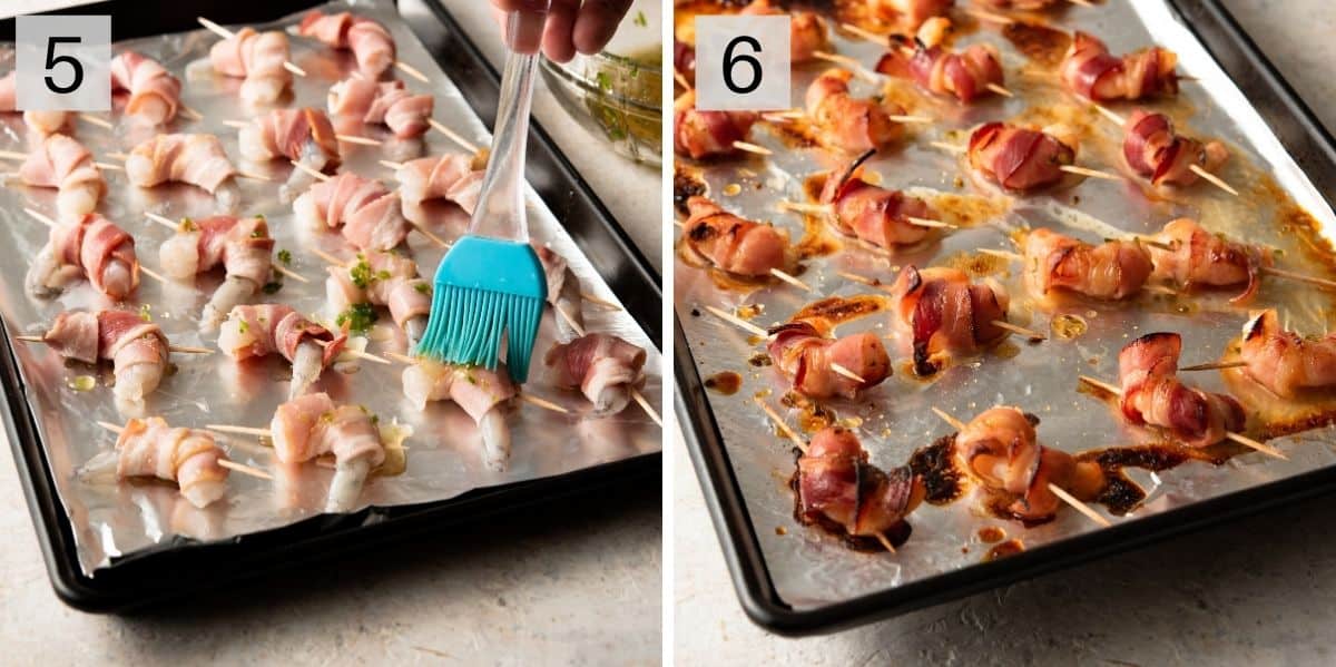 Two photos showing before and after cooking shrimp