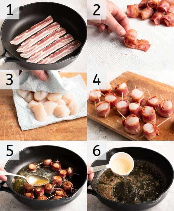 Step by step photos for how to make bacon wrapped scallops