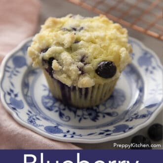 Blueberry Muffin on a porcelain plate.