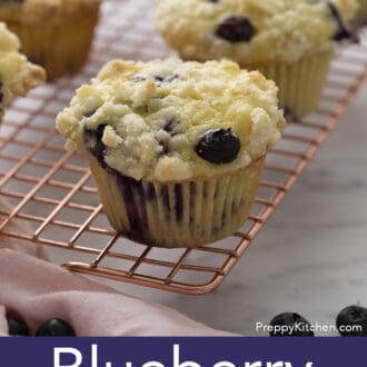 Blueberry Muffins on a cooling rack.
