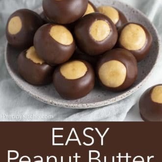 A pinterest graphic of several buckeyes in a bowl