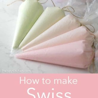 pipping bags filled with swiss buttercream