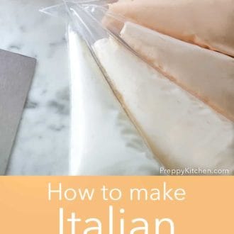 pipping bags filled with italian buttercream