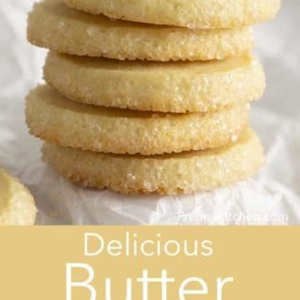 stack of butter cookies on parchment