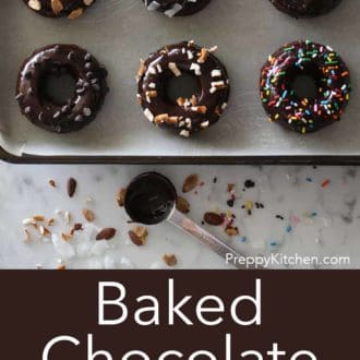 chocolate donuts with chocolate frosting on a baking tray