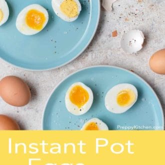 instant pot boiled eggs on a blue plates