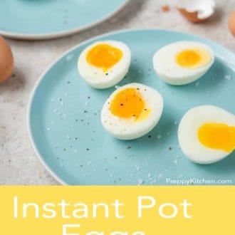 instant pot boiled eggs on a blue plate