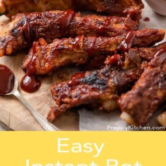 instant pot spare ribs witch barbecue sauce on a serving board