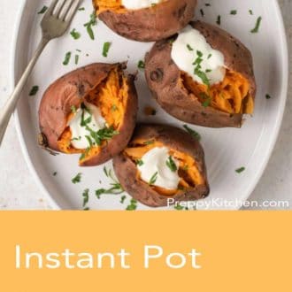 instant pot sweet potatoes on a white serving tray