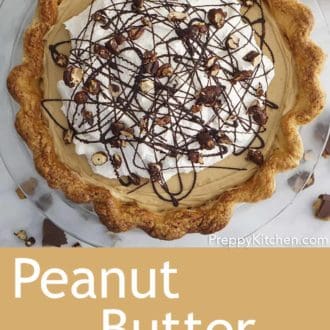 peanut butter pie in a glass pie dish