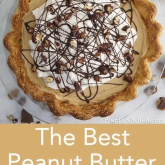 peanut butter pie in a glass pie dish