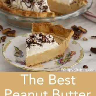 piece of peanut butter pie on a floral plate