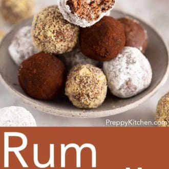 stack of rum balls in a bowl