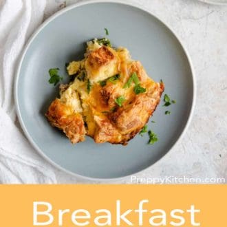 breakfast casserole on a gray plate