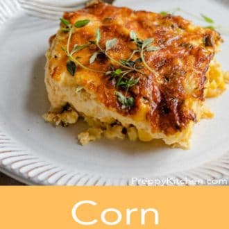 corn casserole on a white plate