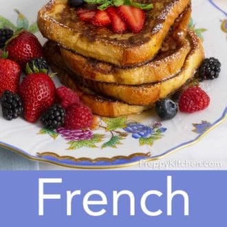 stack of french toast on a floral plate