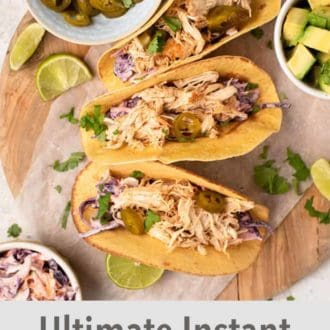 A pinterest graphic of Instant Pot chicken tacos