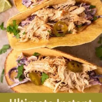 A pinterest graphic of instant pot chicken tacos