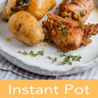 instant pot chicken thighs and potatoes on a white plate