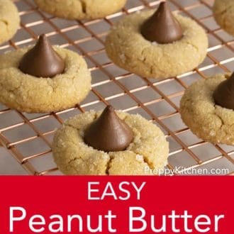 peanut butter blossom cookies on a wire cooling rack