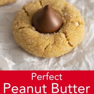 peanut butter blossom cookie on parchment paper