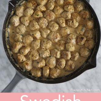 Swedish Meatballs in a cast iron pan.