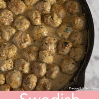 Swedish Meatballs in an iron pan.