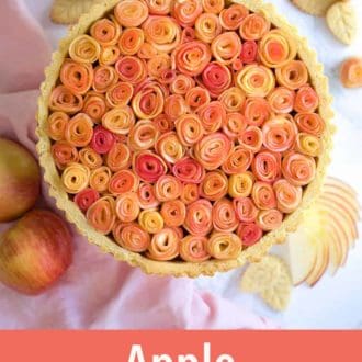 A pinterest graphic of an apple rose tart
