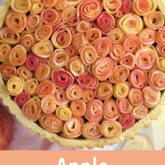 A pinterest graphic of an apple rose tart