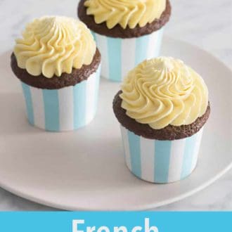 3 cupcakes covered in french buttercream