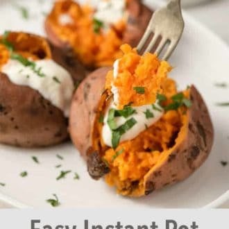 A pinterest graphic of Instant Pot sweet potatoes