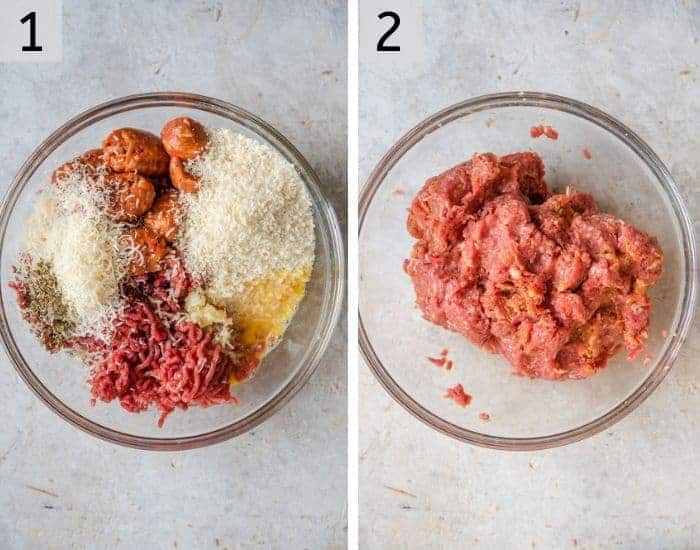Meatballs mixture in a bowl for making instant pot spaghetti and meatballs