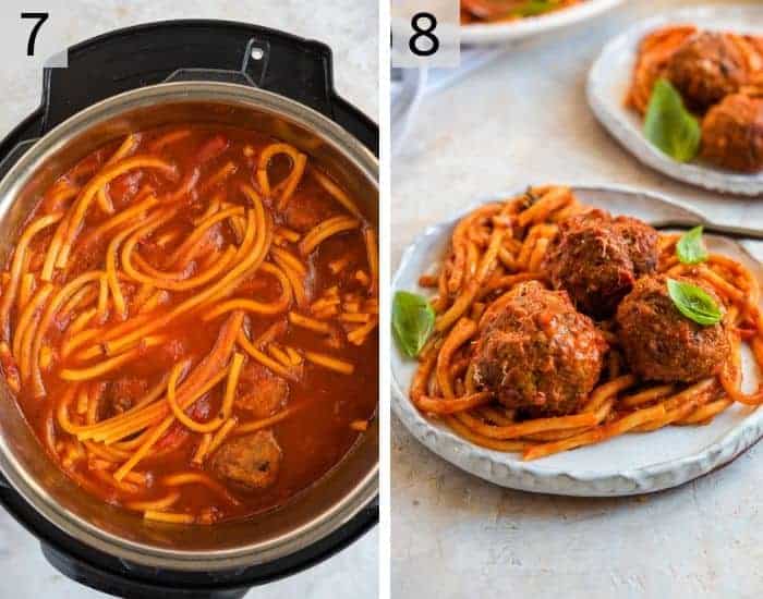 Spaghetti and meatballs ready in an instant pot