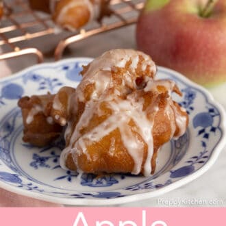 Apple fritters with white glaze.