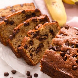 A pinterest graphic of chocolate chip banana bread
