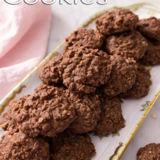 A pinterest graphic of no bake cookies