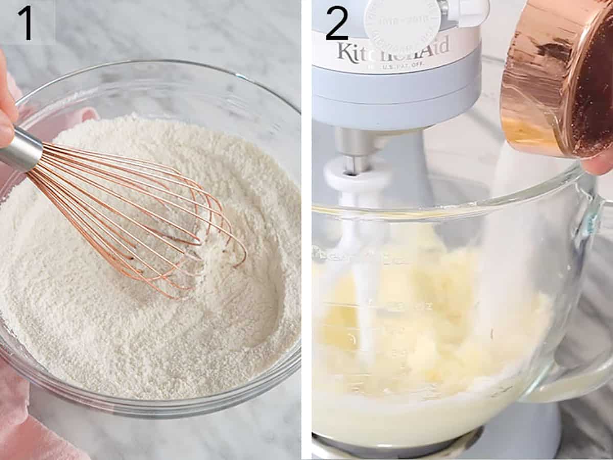 Thumbprint cookie batter getting mixed in a stand mixer.