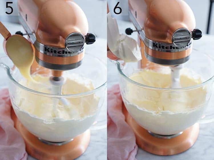 No bake cheesecake filling being made in a mixer.
