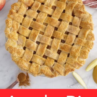 An apple pie with a butter crust made from scratch.