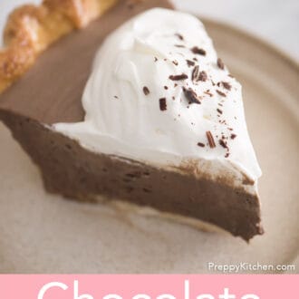 A piece of chocolate pie with whipped cream.