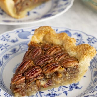Homemade pecan pie with a butter crust.
