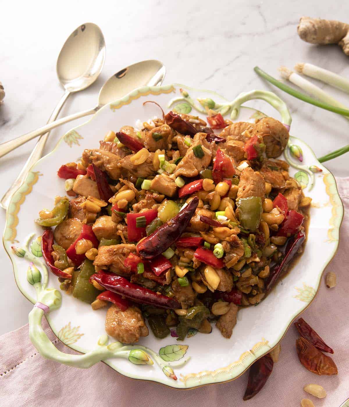 Kung Pao chicken on a large serving plate